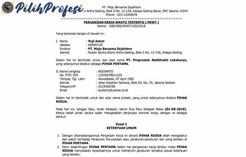 Contoh Surat Kontrak Kerja Karyawan 1