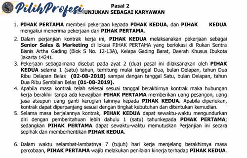 Contoh Surat Kontrak Kerja Karyawan 2