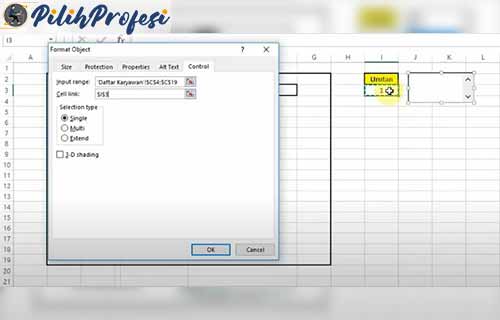 Lengkapi kolom Input Range dan Cell Link