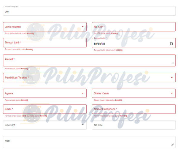 Mengisi Formulir Data Diri