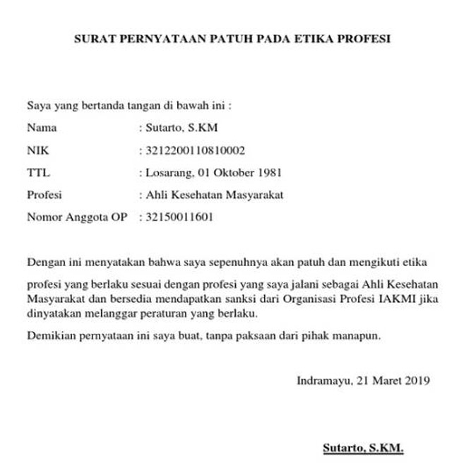 20+ Contoh surat pernyataan etika profesi bidan terbaru yang baik