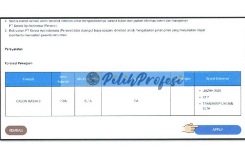 Pastikan lokasi dan formasi dudah diisi. Jika sudah klik Apply