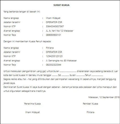 6. Contoh Surat Pengambilan Gaji Karena Dinas ke Luar Kota