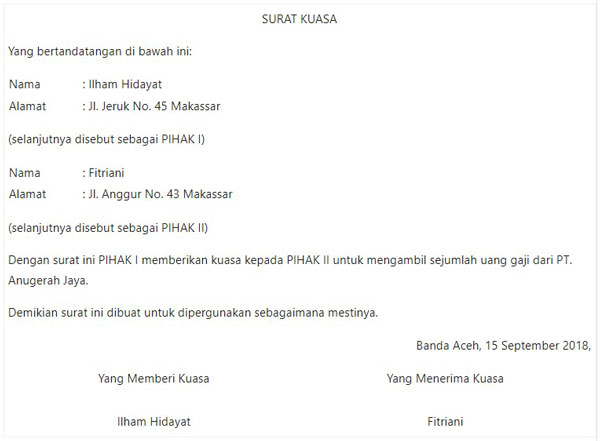 7. Contoh Surat Kuasa Pengambilan Gaji di PT