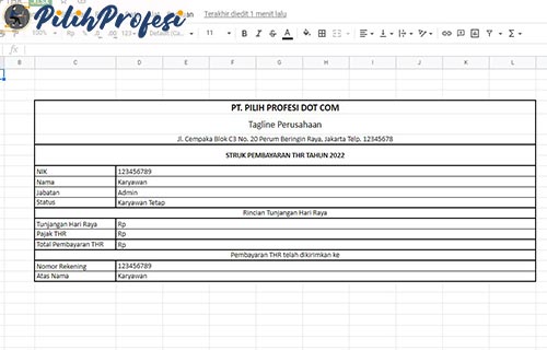 Contoh Slip THR Microsoft Excel