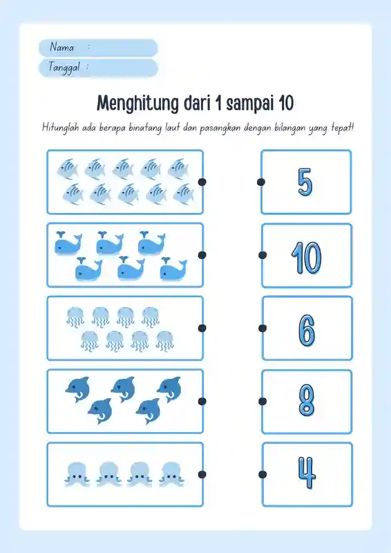 lembar kerja anak tk tema binatang air