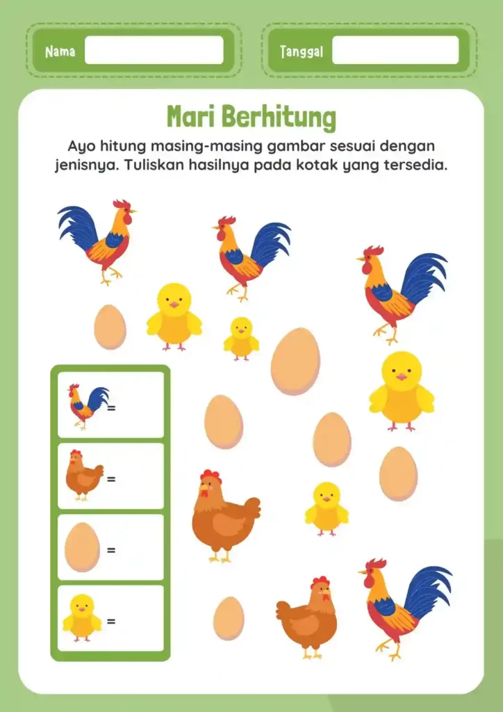 worksheet lembar kerja anak tk tema binatang